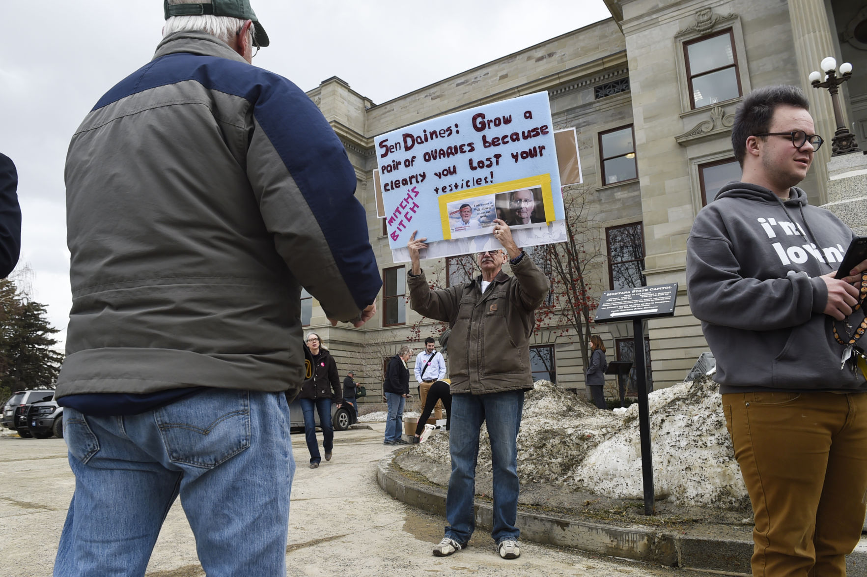 Hundreds of protesters gather to "Bring the Town Hall to Steve Daines"